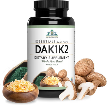 Optimal Health Systems Essential DAK1K2 | Vitamin D3 + A + K1 + K2 Immune Support, Bone Health, & Heart Health | Vitamin D with MK-7 | 5000 IU | (Non-GMO, Whole Food, Gluten-Free) 60 Soft gel capsule Capsules