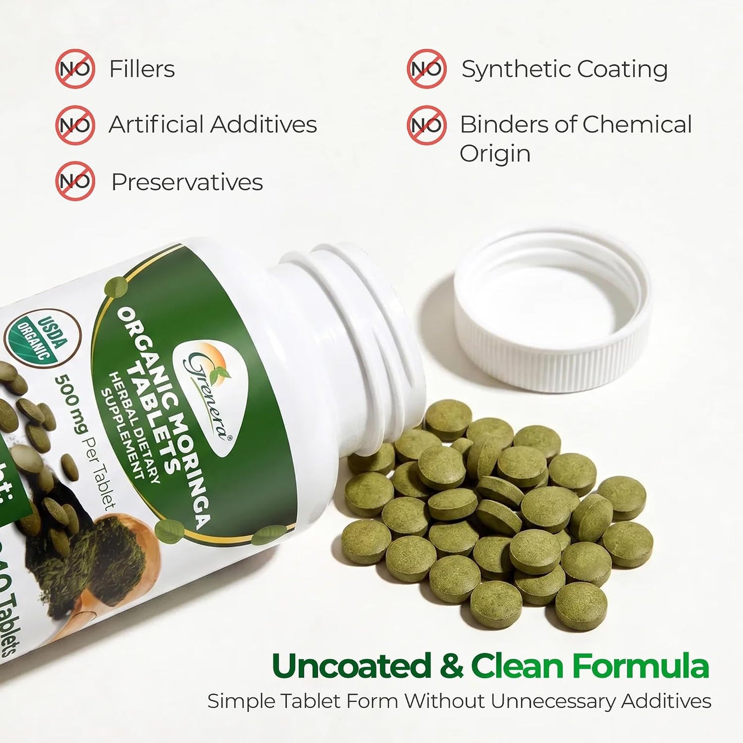 Grenera Organic Moringa Tablets – USDA Organic, 500mg, 240 Tablets - görsel 3
