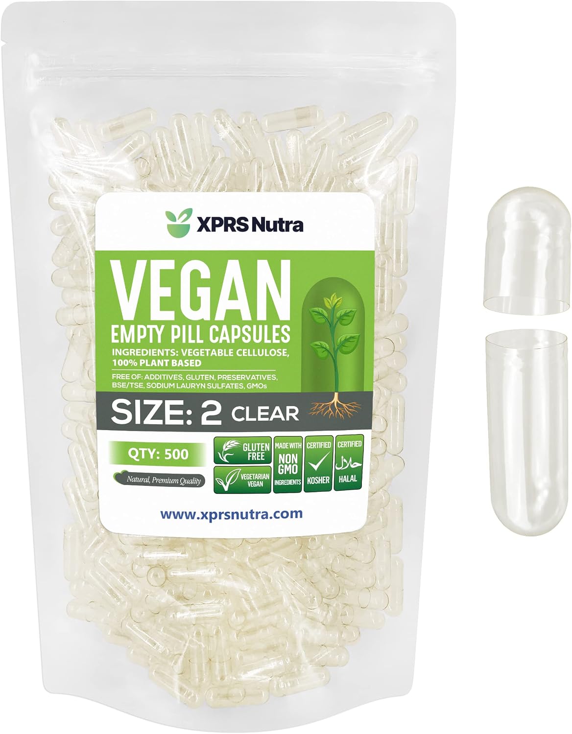 XPRS Nutra Size 2 Empty Vegan Capsules (500 Count) - görsel 1