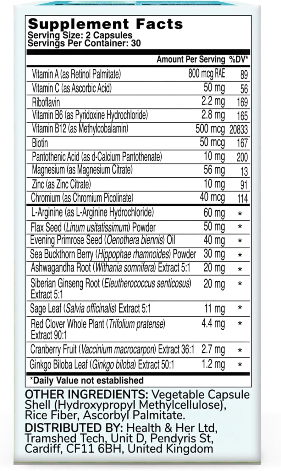 Health & Her Menopause Multi-Nutrient Support for Women – Vegan, Gluten-Free, Non-GM, 60 Capsules (1 Month Supply) - görsel 8
