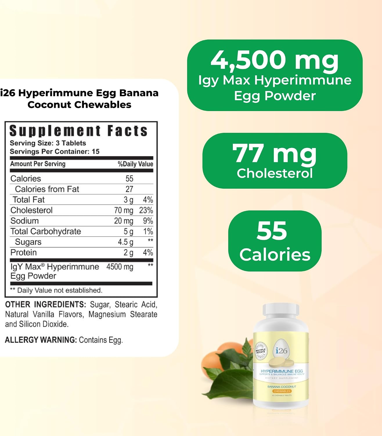 Youngevity i26 Hyperimmune Egg IgY Max Banana Coconut Chewable - 45 Chewable Tablets - görsel 3