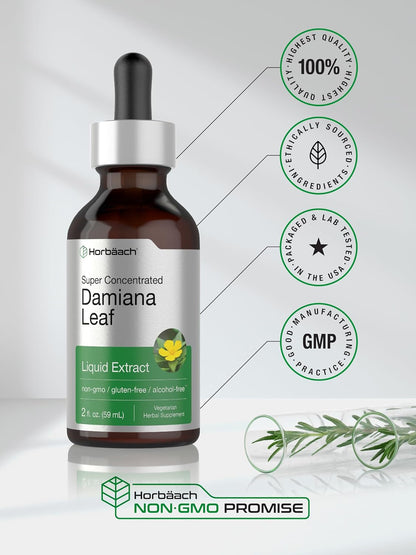 Horbäach Damiana Leaf Herb Tincture - 59 ml Super Concentrated Alcohol-Free Liquid Extract - Vegetarian, Non-GMO & Gluten-free