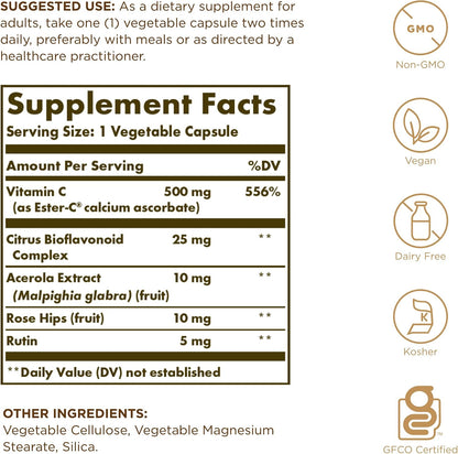 Solgar Ester-C Plus 500 mg Vitamin C - Gentle Non-Acidic - 50 Vegetable Capsules