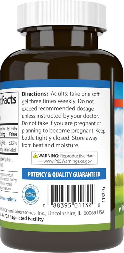Carlson Vitamin A 25000 IU (7500 mcg RAE) Softgels – Immune Support and Vision Health