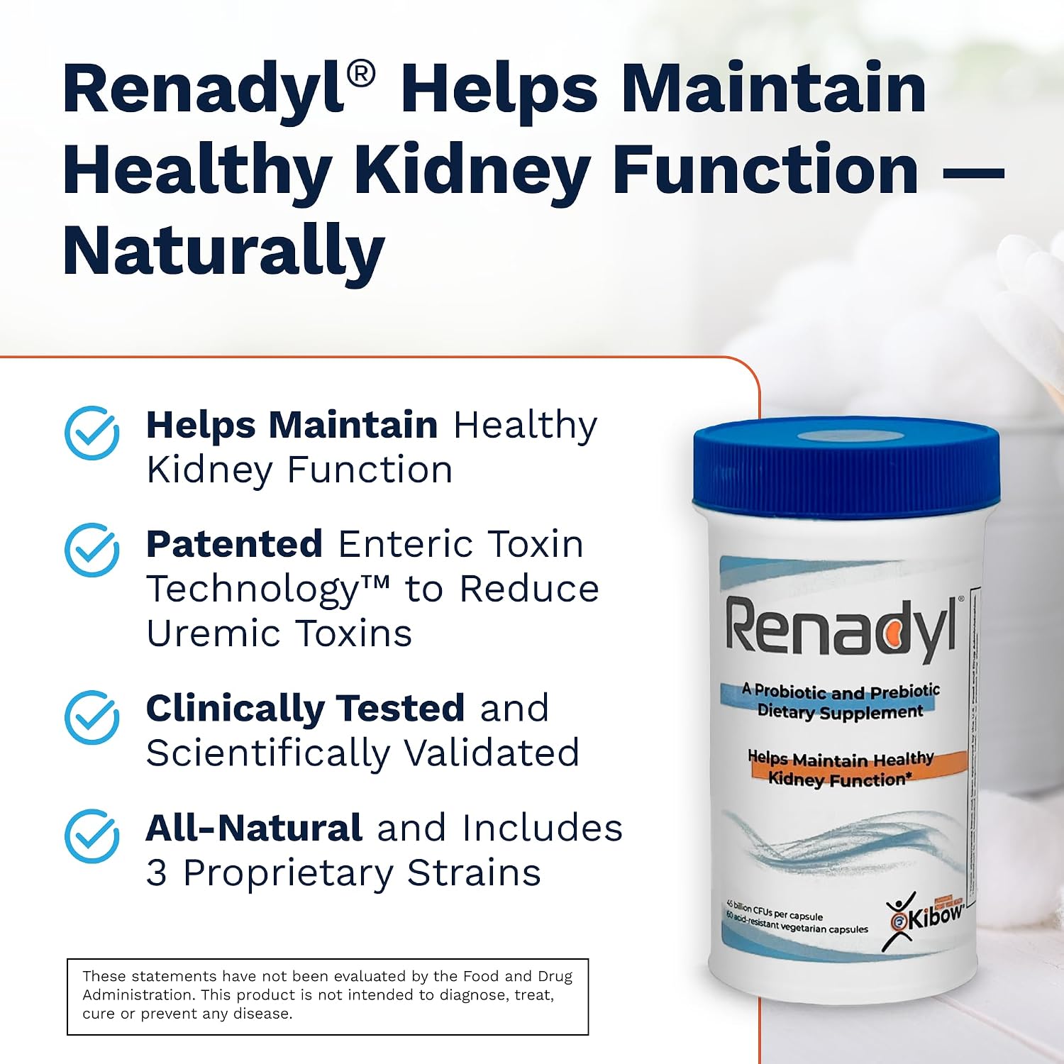 Renadyl Kidney Probiotic Supplement – 45 Billion CFUs for Urea, Creatinine and Uric Acid Support – 60 Capsules (One Month Supply) - görsel 2