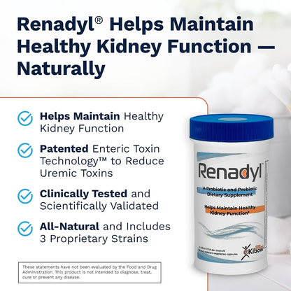Renadyl Kidney Probiotic Supplement – 45 Billion CFUs for Urea, Creatinine and Uric Acid Support – 60 Capsules (One Month Supply)