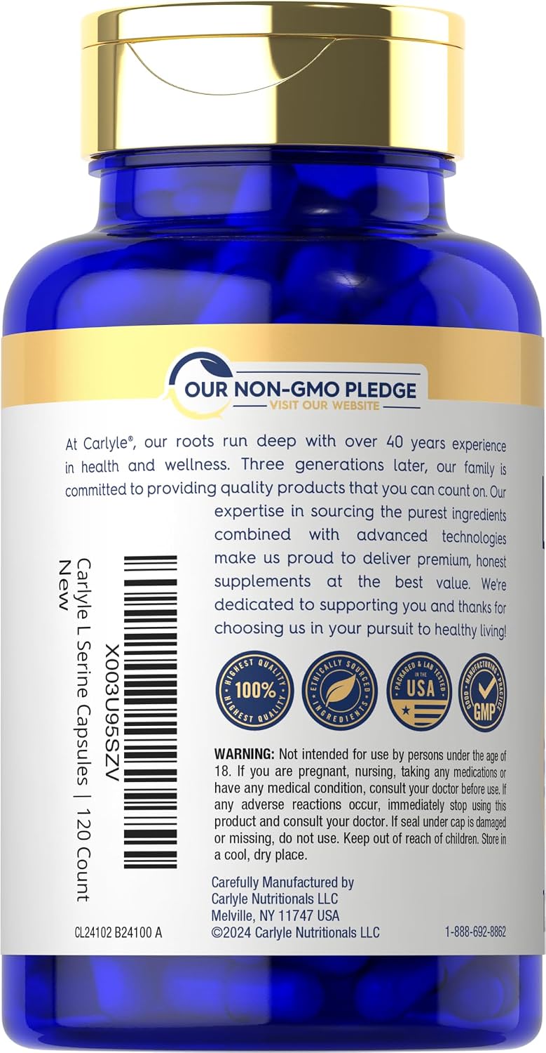 Carlyle L-Serine Capsules 500 mg | 120 Count | Non-GMO & Gluten-free Supplement - görsel 3