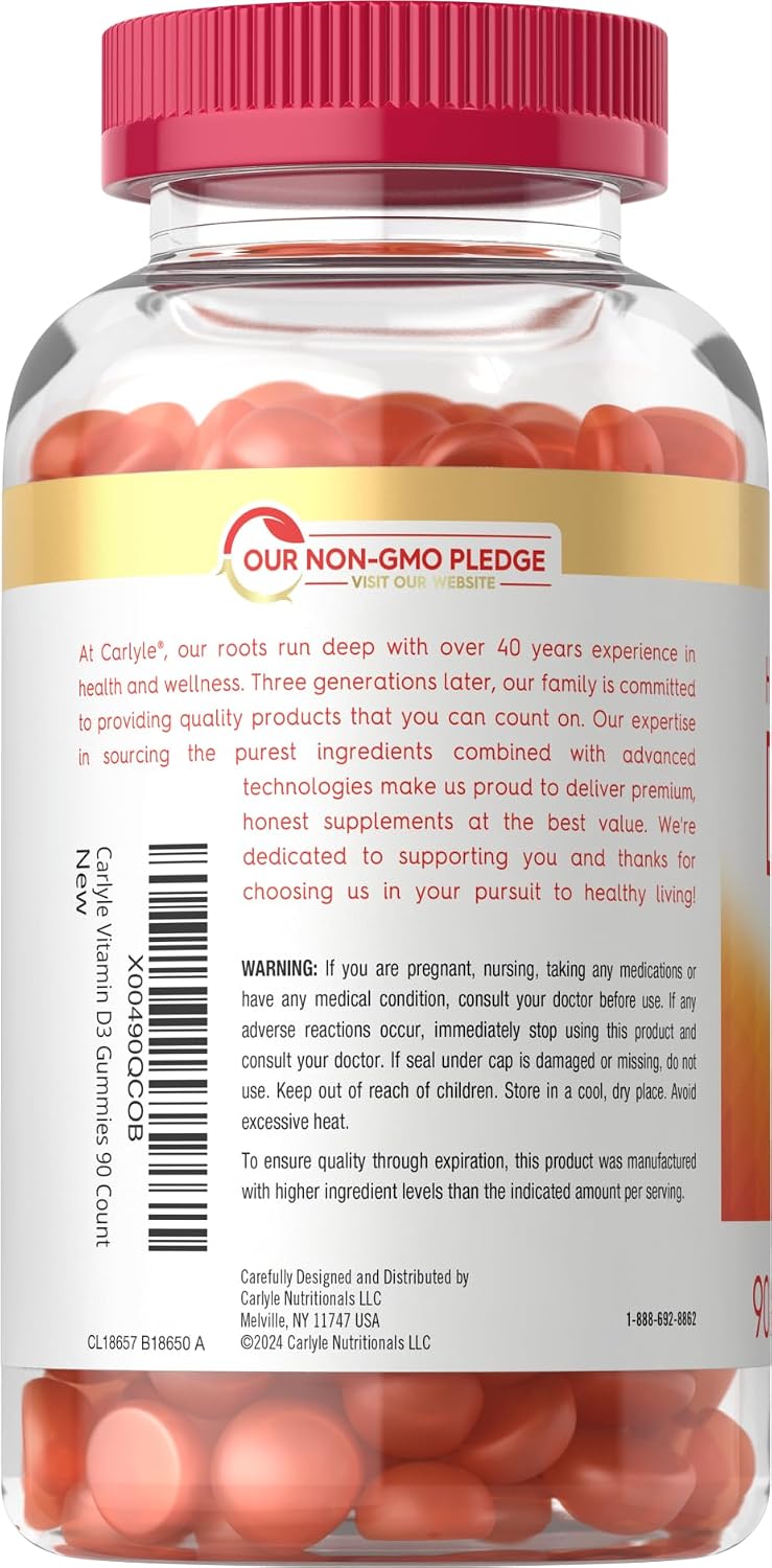 Carlyle Vitamin D3 Gummies 5000 IU (125 mcg) – 90 Count, Peach Flavour, Vegetarian & Non-GM - görsel 3