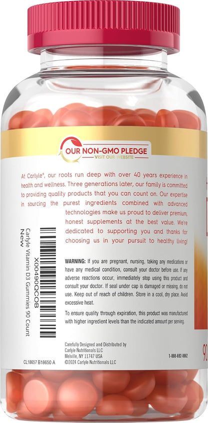Carlyle Vitamin D3 Gummies 5000 IU (125 mcg) – 90 Count, Peach Flavour, Vegetarian & Non-GM
