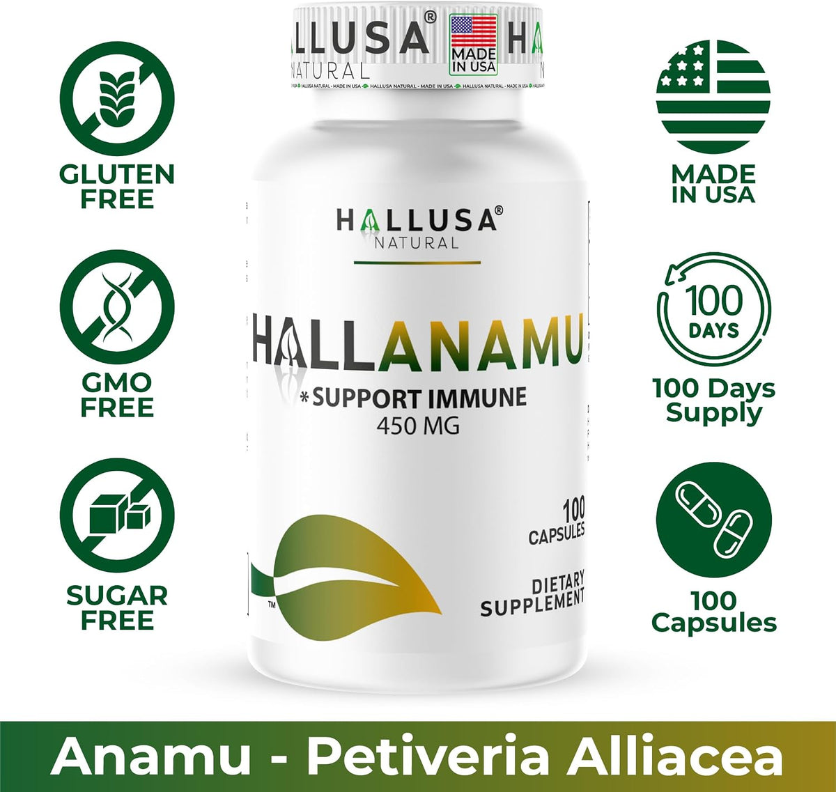 Hallusa Natural Anamu Root 450 mg – Petiveria Alliacea – Organic Anamu Capsules – Immune & Energy Support – 100 Capsules - görsel 8
