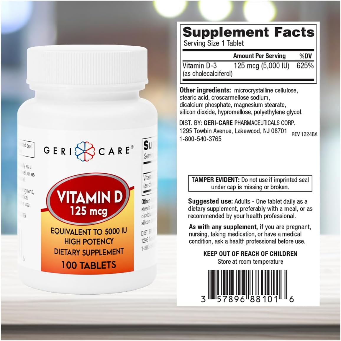 GeriCare Vitamin D 125 mcg (5,000 IU) High Potency Tablets – Supports Normal Bones, Immune Function and Psychological Health – 100 Count - görsel 3