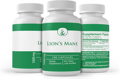 PURE ORIGINAL INGREDIENTS Lion's Mane, 100 Capsules