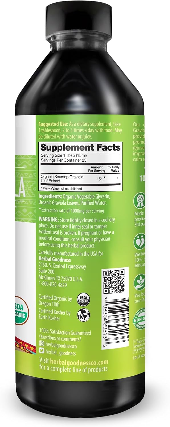 Herbal Goodness Soursop Graviola Liquid Drops - 15X Strength Organic Guanábana Extract - Vegan, Non-GM, Alcohol-Free, 355 ml - görsel 9