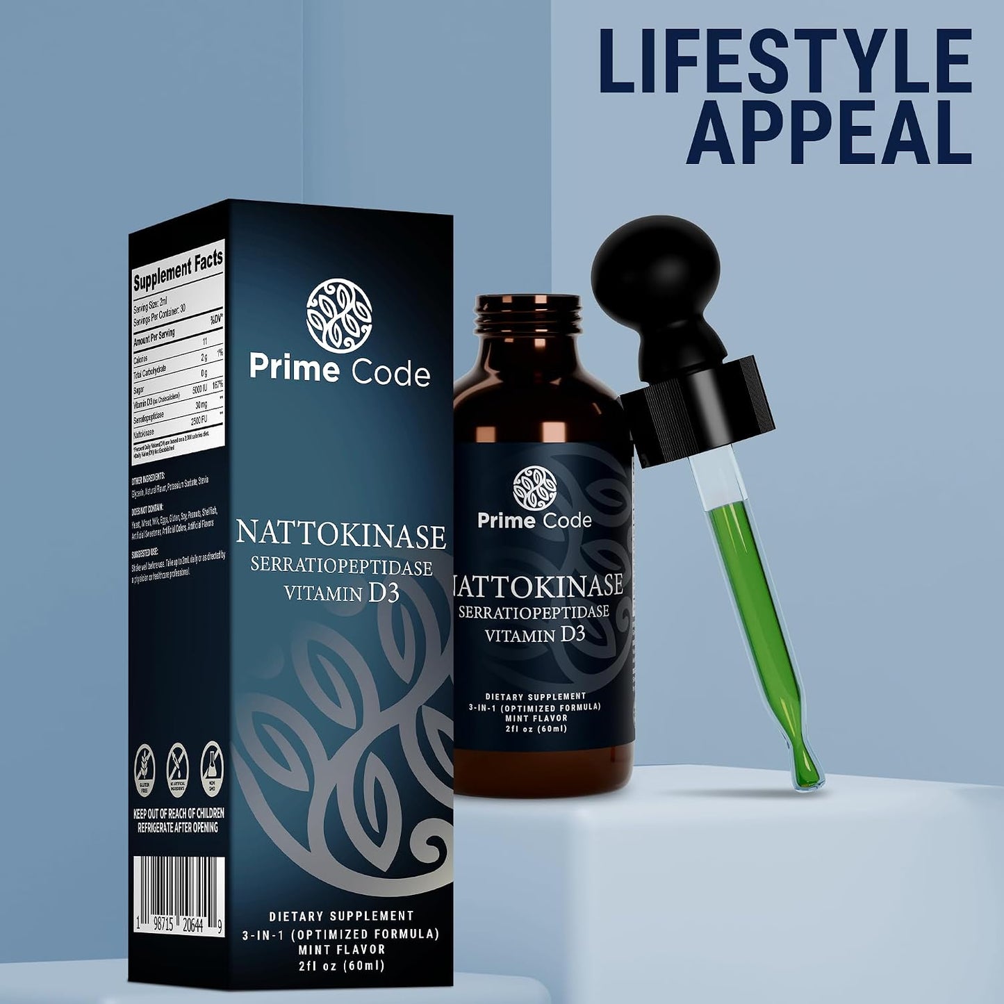 Prime Code Nattokinase & Serratiopeptidase Liquid Drops with Vitamin D3, Non-GMO, Gluten-free - görsel 5