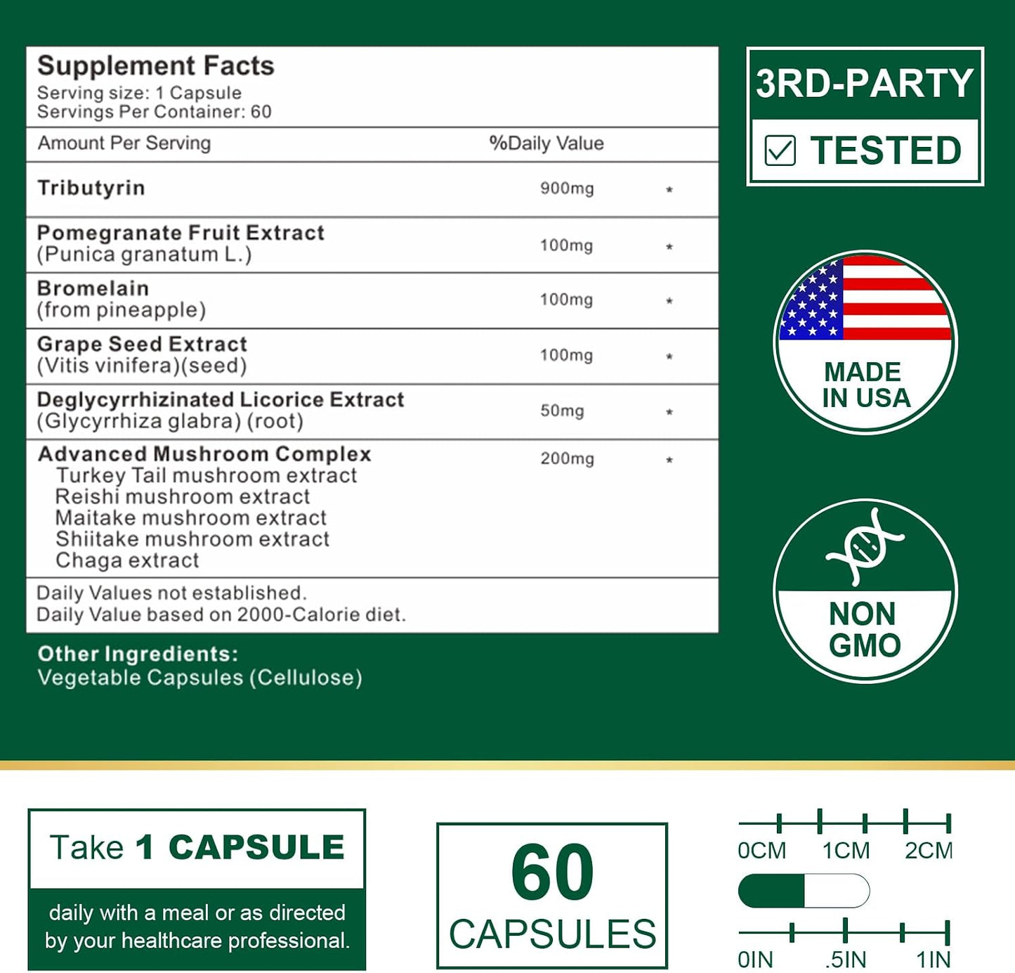 Tributyrin Supplement – Butyrate Precursor for Gut Barrier Support (120 Capsules) - görsel 2