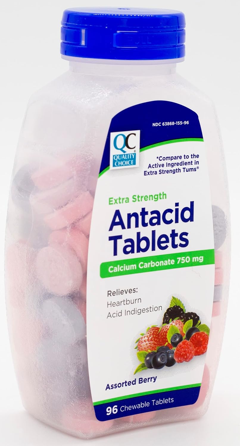 Quality Choice Extra Strength Antacid Tablets, Calcium Carbonate 750 mg, Assorted Berry Flavour, 96 Chewable Tablets (Pack of 2) - görsel 2