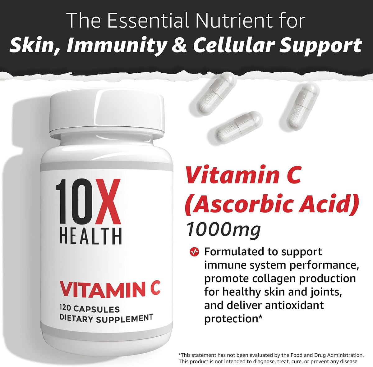 10X Health Vitamin C 1000mg – 120 Capsules | High Potency Ascorbic Acid for Immunity & Antioxidant Support - görsel 4