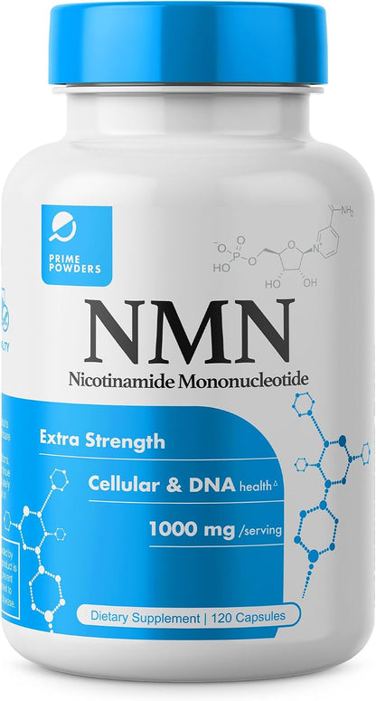 Prime Powders NMN Capsules – 1000mg Stabilised Nicotinamide Mononucleotide – Extra Strength – 120 Vegetarian Capsules