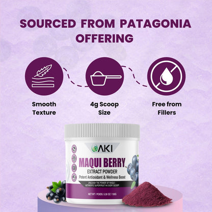 AKI Maqui Berry Extract Powder – Wild Harvested from Patagonia, Freeze-Dried Superfruit, 150g