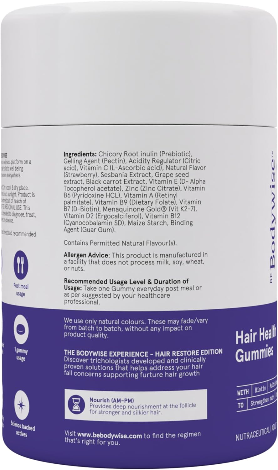 Be Bodywise Biotin Hair Gummies for Women - Sugar Free, Vegan, 60-Day Supply - görsel 8