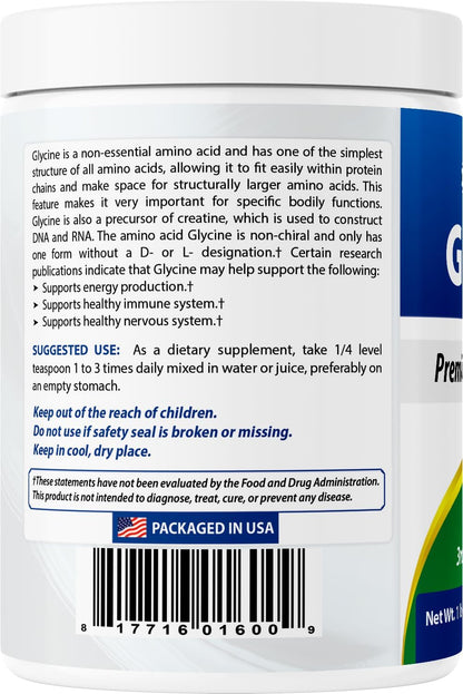 Best Naturals Glycine Powder 1 lb - Amino Acid for Relaxation & Neurotransmitter Support