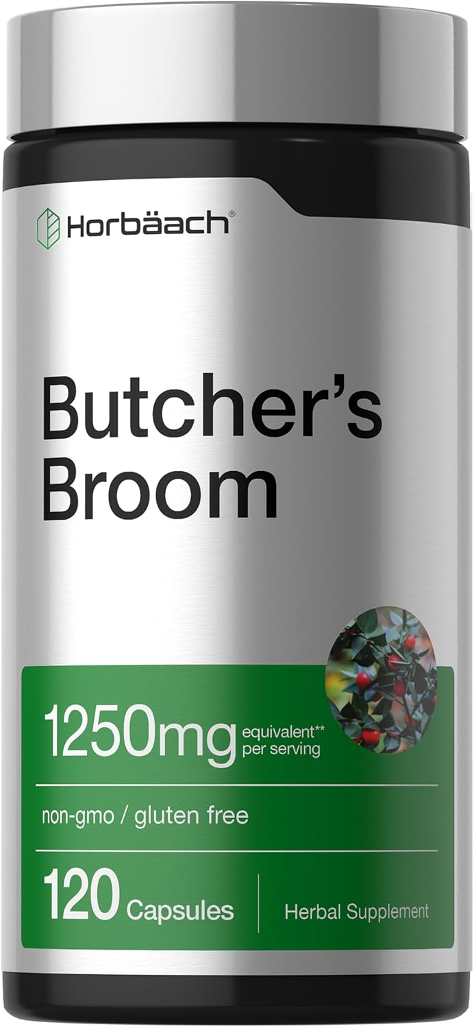 Horbaach Butchers Broom Capsules | 120 Capsules | Non-GMO, Gluten-free | Traditional Herb Root Extract Supplement - görsel 1