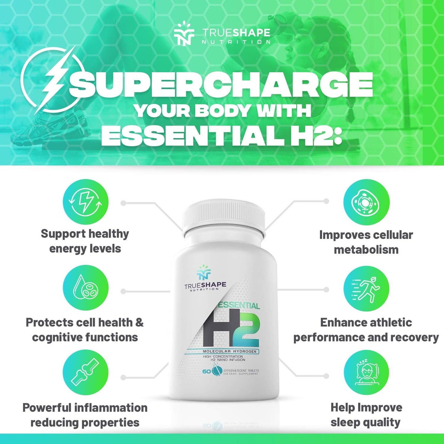 Essential H2 Fizzy Molecular Hydrogen Tablets – Unflavoured, 60 Servings - görsel 2
