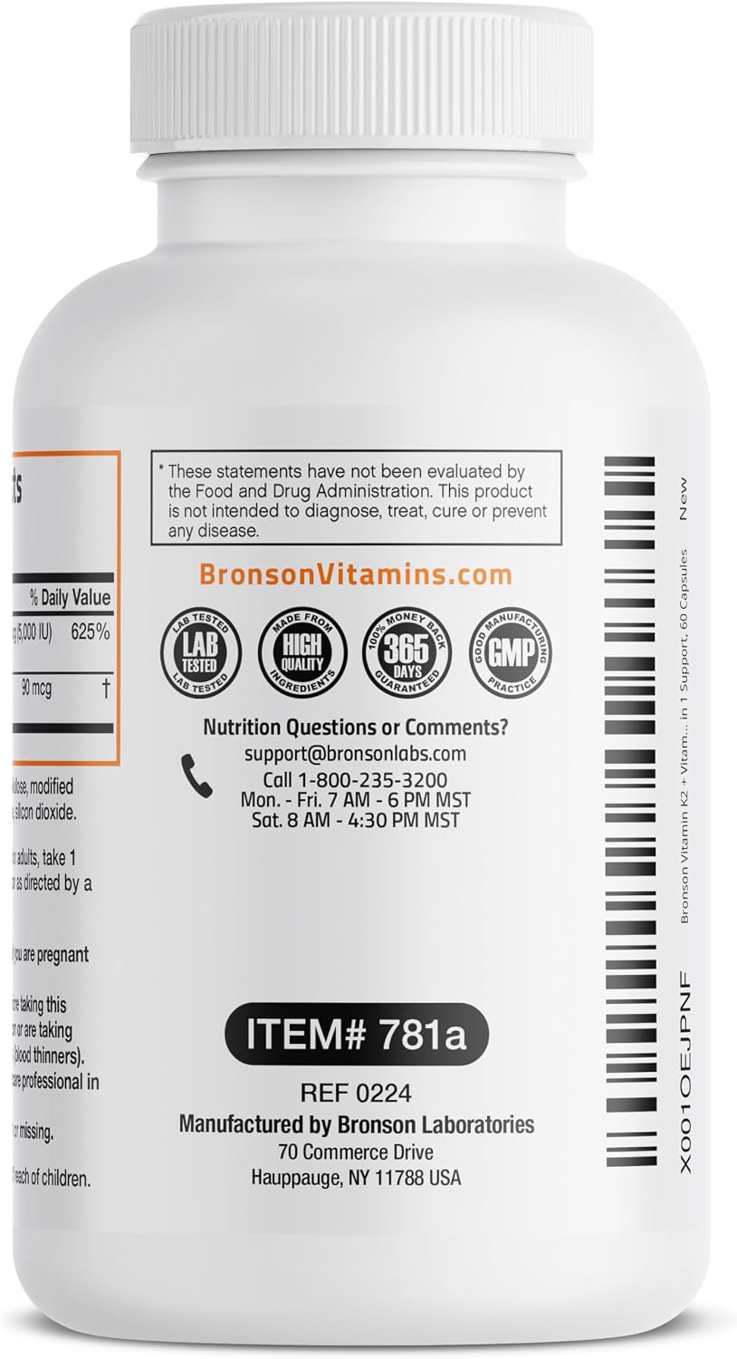 Bronson Vitamin K2 D3 (MK7) Food Supplement - 5000 IU D3 & 90 mcg K2 MK-7, 60 Capsules - görsel 7