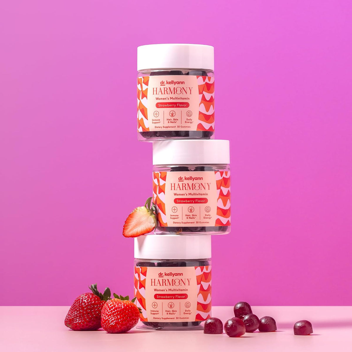 Dr. Kellyann Everyday Multivitamin Gummies – Complete Daily Multivitamin with Essential Nutrients for Energy, Immune Support & Wellness – Gluten-Free, Non-GMO, Delicious Strawberry Flavour, 30 Gummies - görsel 2