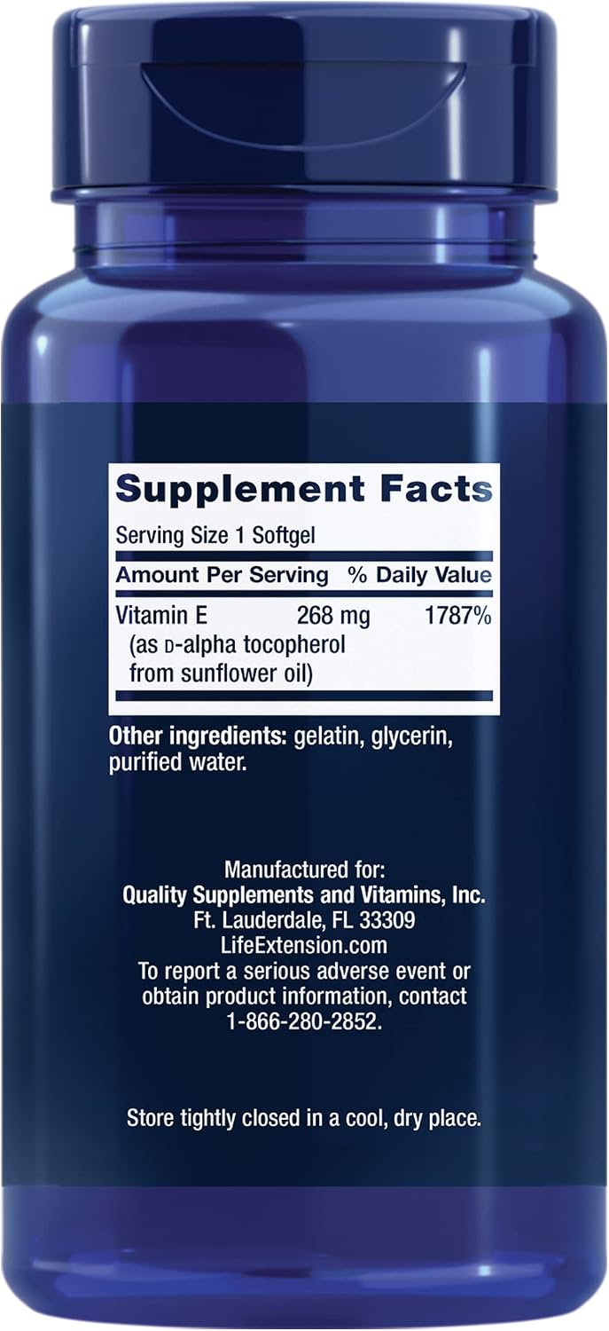 Life Extension Super Vitamin E, 268 mg (400 IU), Natural Vitamin E Supplement, 90 Softgels - görsel 2