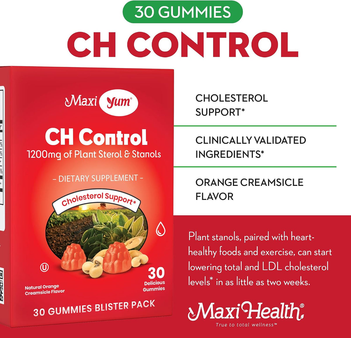 Maxi Health Cholesterol Gummies – Plant Sterols & Stanols – 1200mg – Orange Flavour (30 Count) - görsel 3