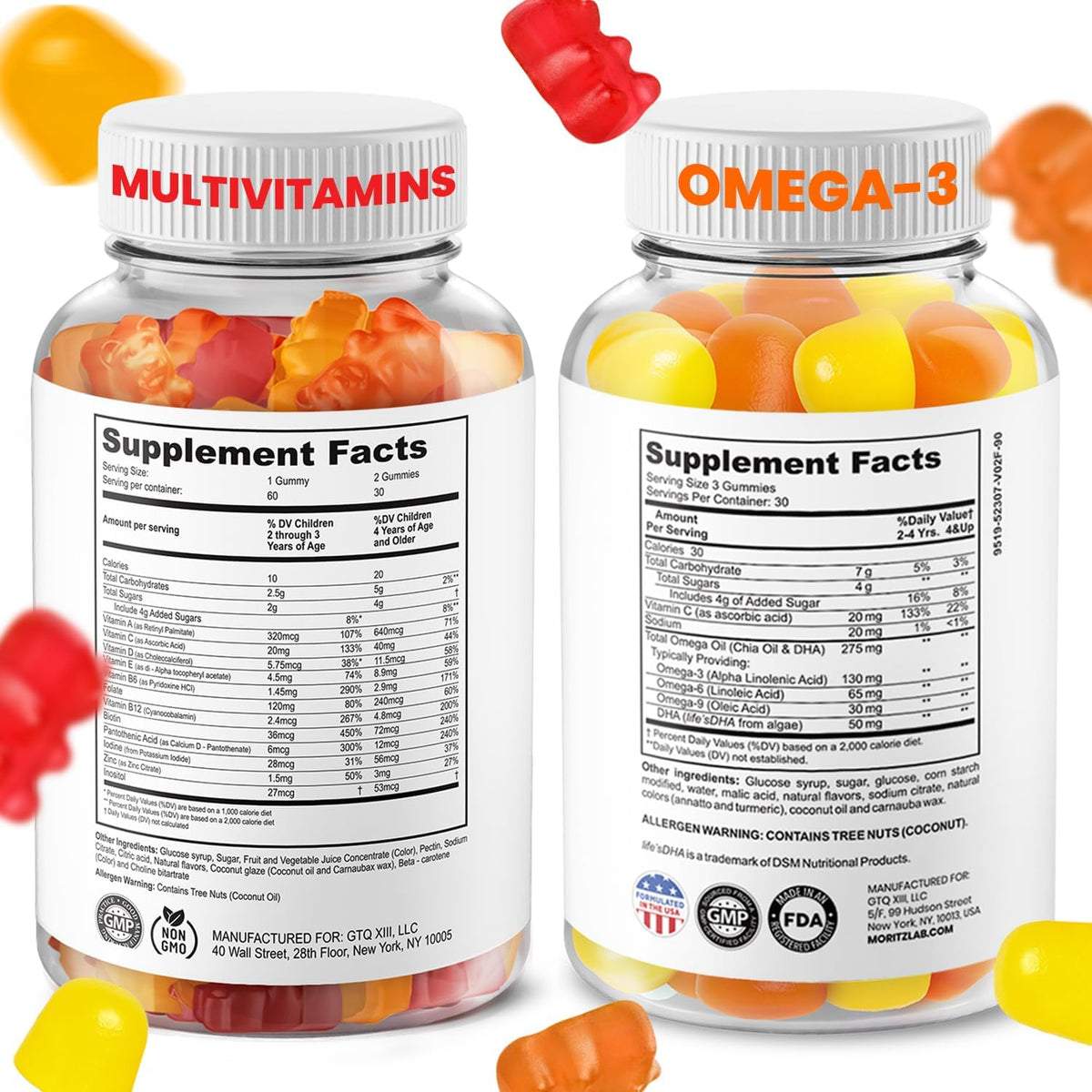 DR. MORITZ Omega-3 Gummies (90 Count) and Kids Multivitamin Gummies Bundle (60 Count) – for Daily Health Support – Vegan DHA Omega-3 for Kids – Non-GMO Toddler Vitamins – Yummy Kid Vitamins - görsel 2