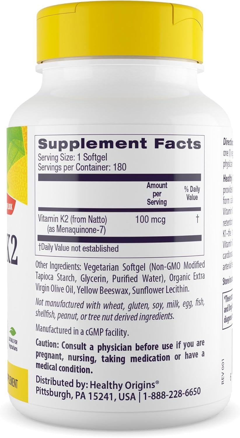 Healthy Origins Vitamin K2 100 mcg (MK-7) - 180 Vegetable Capsules - görsel 2