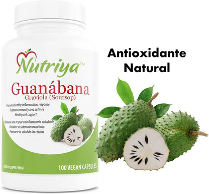 Nutriya Guanábana (Soursop/Graviola) – Super Antioxidant Support – 100 Vegetarian Capsules
