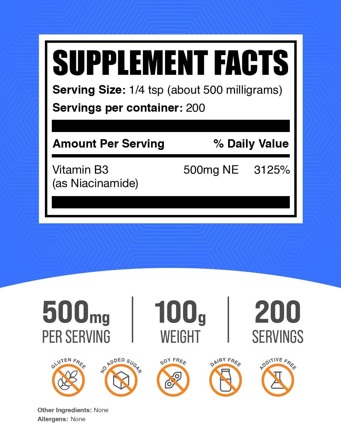 BulkSupplements.com Niacinamide Powder - Vitamin B3 Supplement 500 mg - 100 g - görsel 2