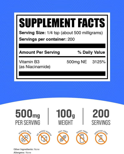 BulkSupplements.com Niacinamide Powder - Vitamin B3 Supplement 500 mg - 100 g