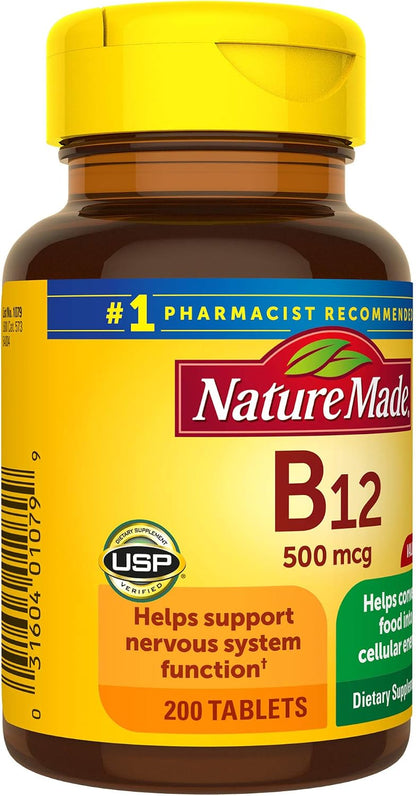Nature Made Vitamin B12 500 mcg Tablets, 200 Tablets