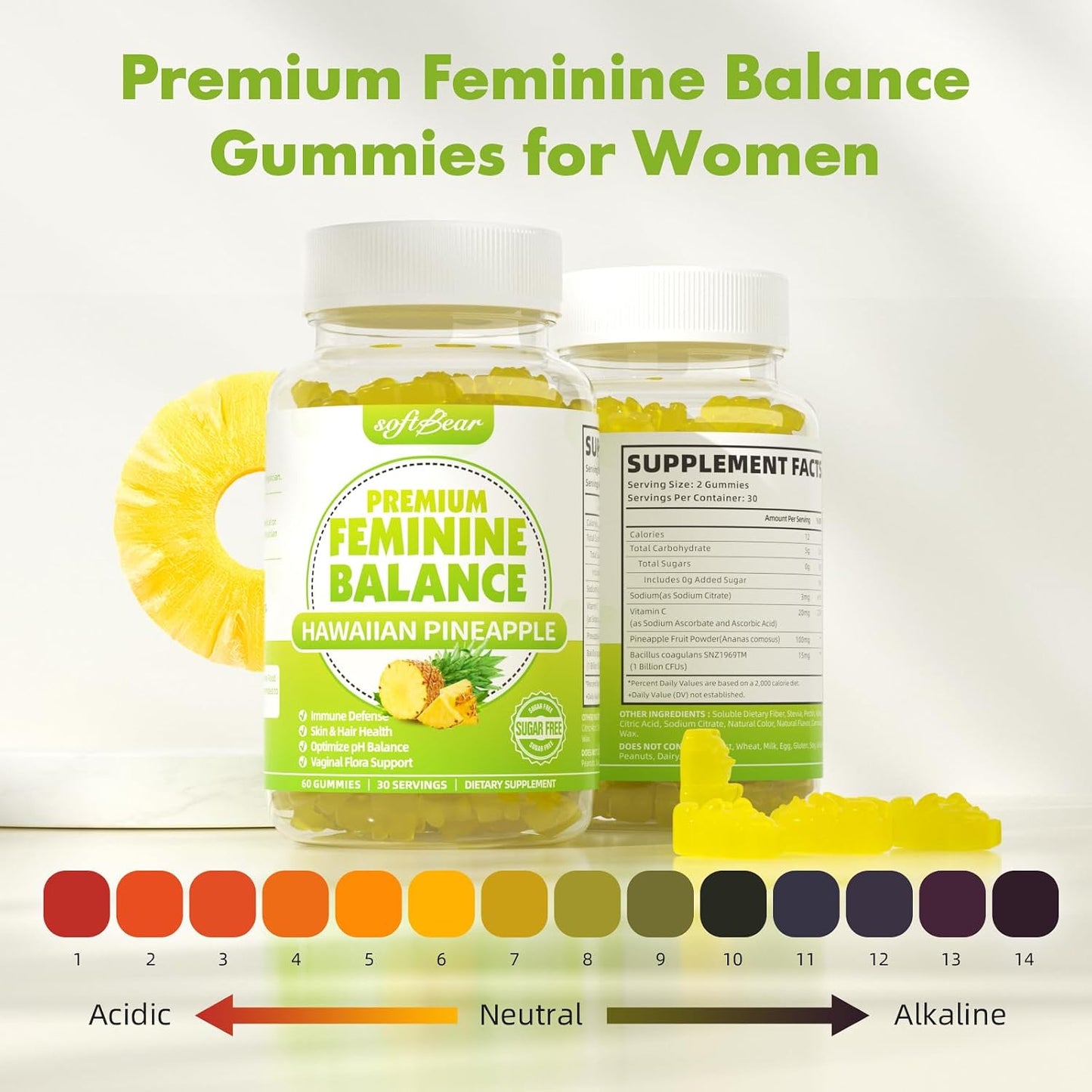 softbear Premium Feminine Balance Gummies – Pineapple Flavour for pH Balance - görsel 5