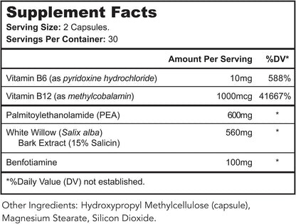 Nerve Restore – Nerve Support Supplement with PEA, White Willow & B-Vitamin Complex for Advanced Nerve Health – 180 Capsules