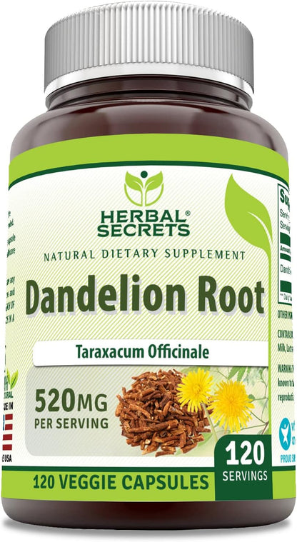 Herbal Secrets Dandelion Root 520 mg Veg Capsules Supplement | Non-GMO | Gluten-free | Made in the USA (250 Count)