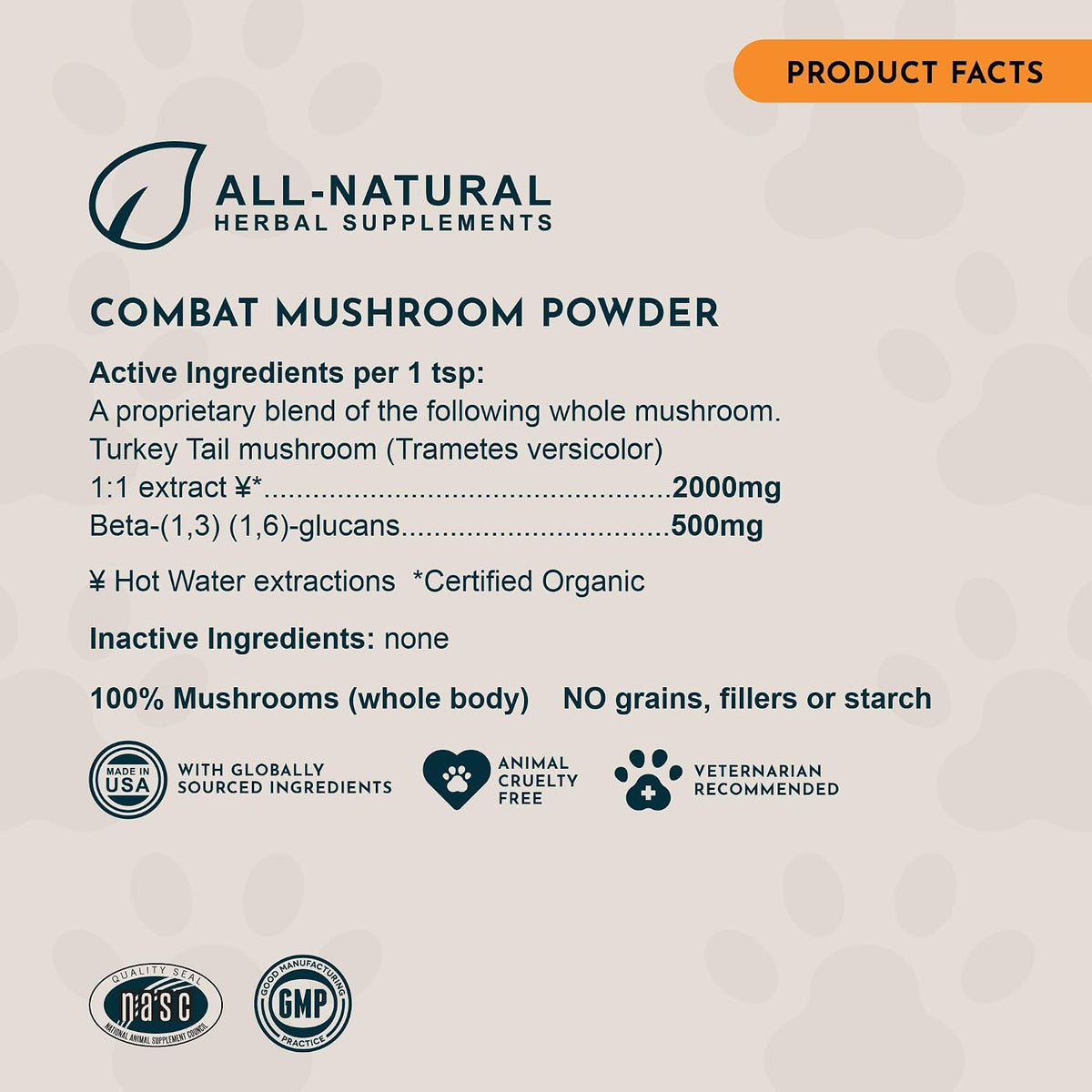 Animal Essentials Combat Turkey Tail Mushroom Supplement for Dogs & Cats – Organic Mushroom Powder Extract, Immune & Cognitive Support (70 g) - görsel 7