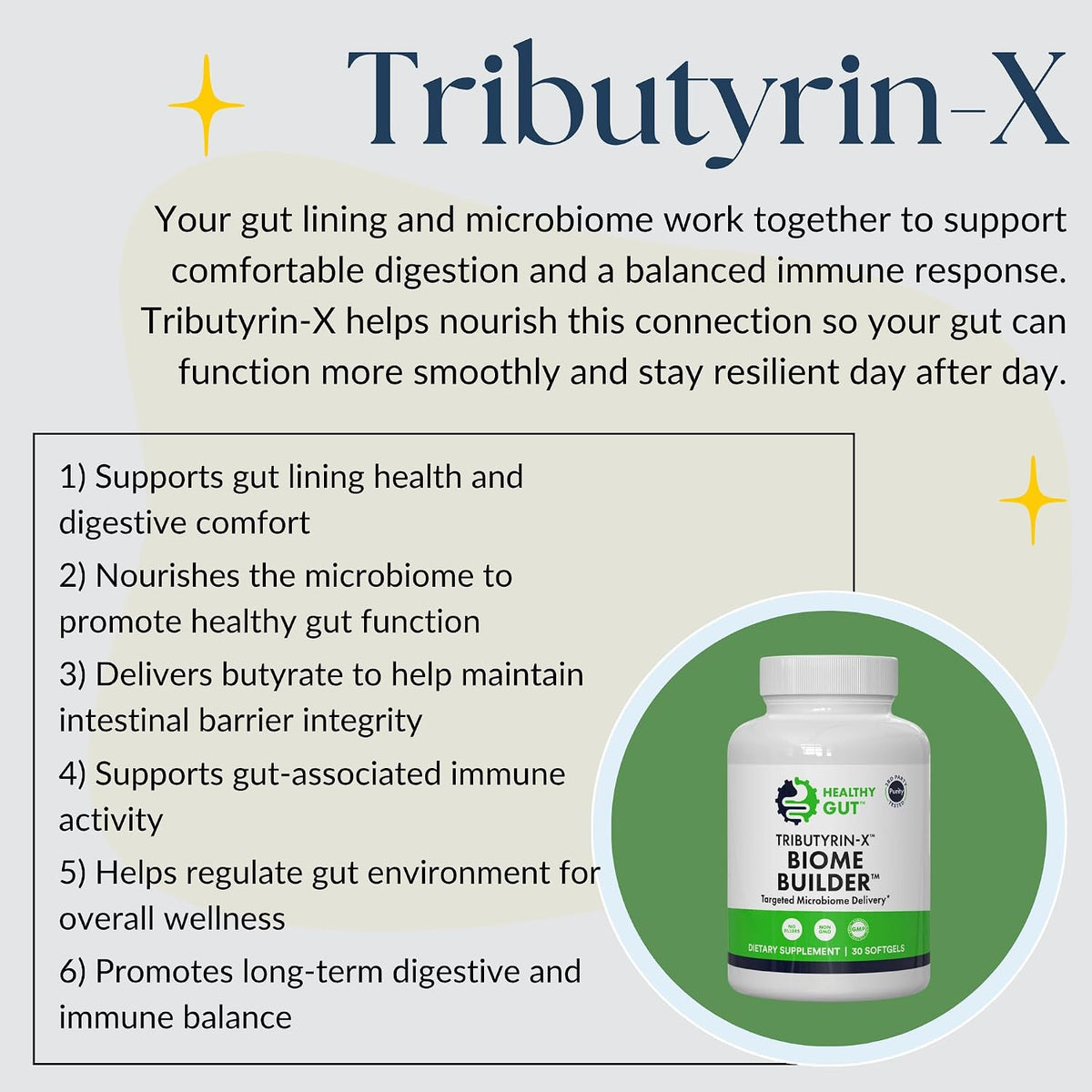 Healthy Gut Tributyrin-X | Most Bioavailable Butyrate Postbiotic for Gut Health & Leaky Gut Support | 99% Pure with Zero Odour | 30 Soft gel capsules - görsel 6