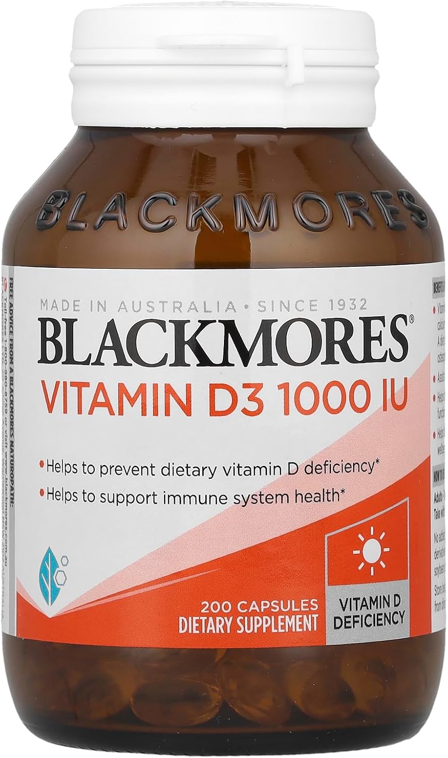 Blackmores Vitamin D3, 25 mcg (1,000 IU), 200 Capsules - görsel 1
