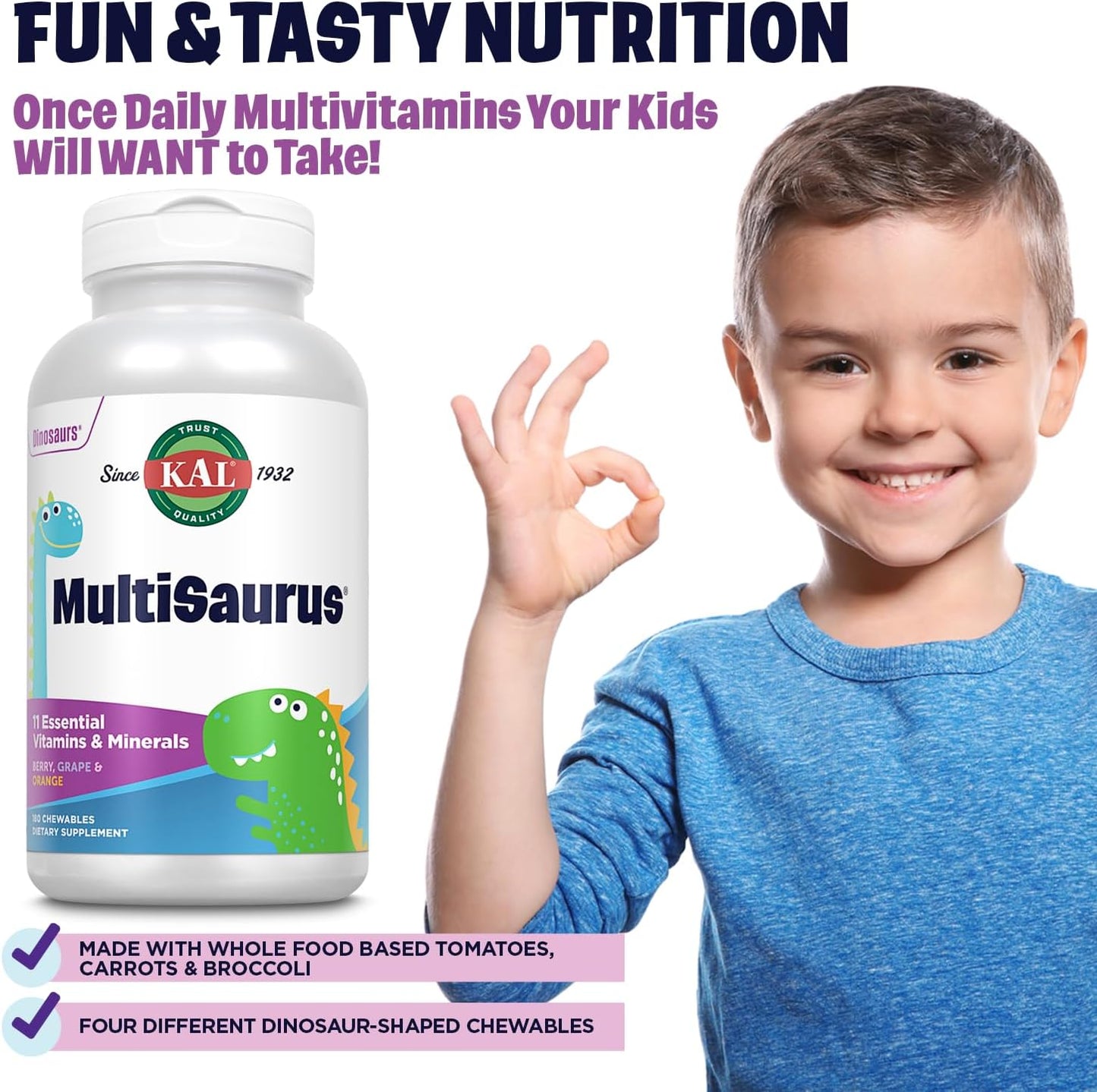 KAL MultiSaurus Kids Chewable Multivitamin – 180 Dinosaur-Shaped Tablets - görsel 3