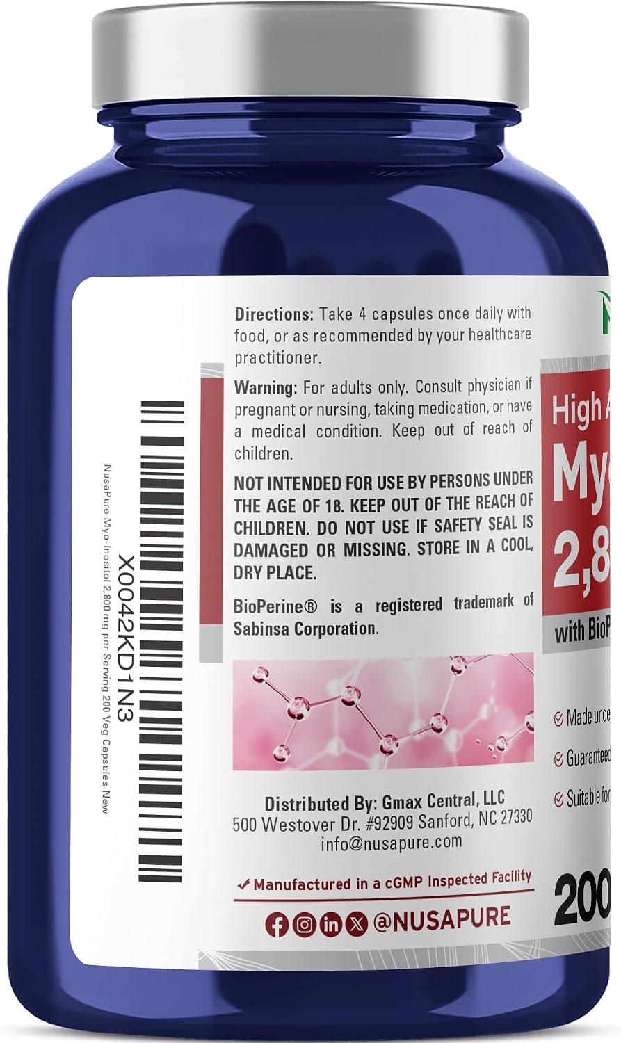 NusaPure Myo-Inositol - 2800mg per Serving, 200 Capsules (Vegetarian, Non-GM) - görsel 3
