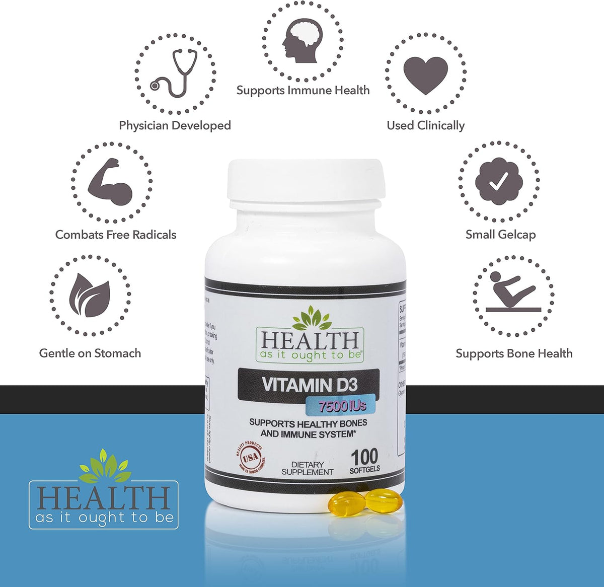 Vitamin D3 7500 IU Supplement – 100 Softgels – Doctor Formulated - görsel 3