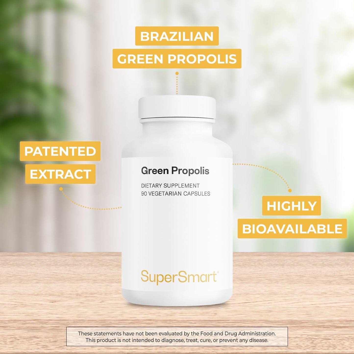 Supersmart - Green Propolis Supplement 1200mg per Day (Patented) - Natural Green Propolis Extract Brazil - Non-GM & Gluten-free - 90 Vegetarian Capsules - görsel 3