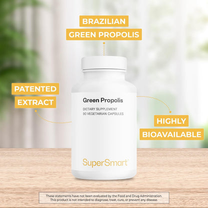 Supersmart - Green Propolis Supplement 1200mg per Day (Patented) - Natural Green Propolis Extract Brazil - Non-GM & Gluten-free - 90 Vegetarian Capsules