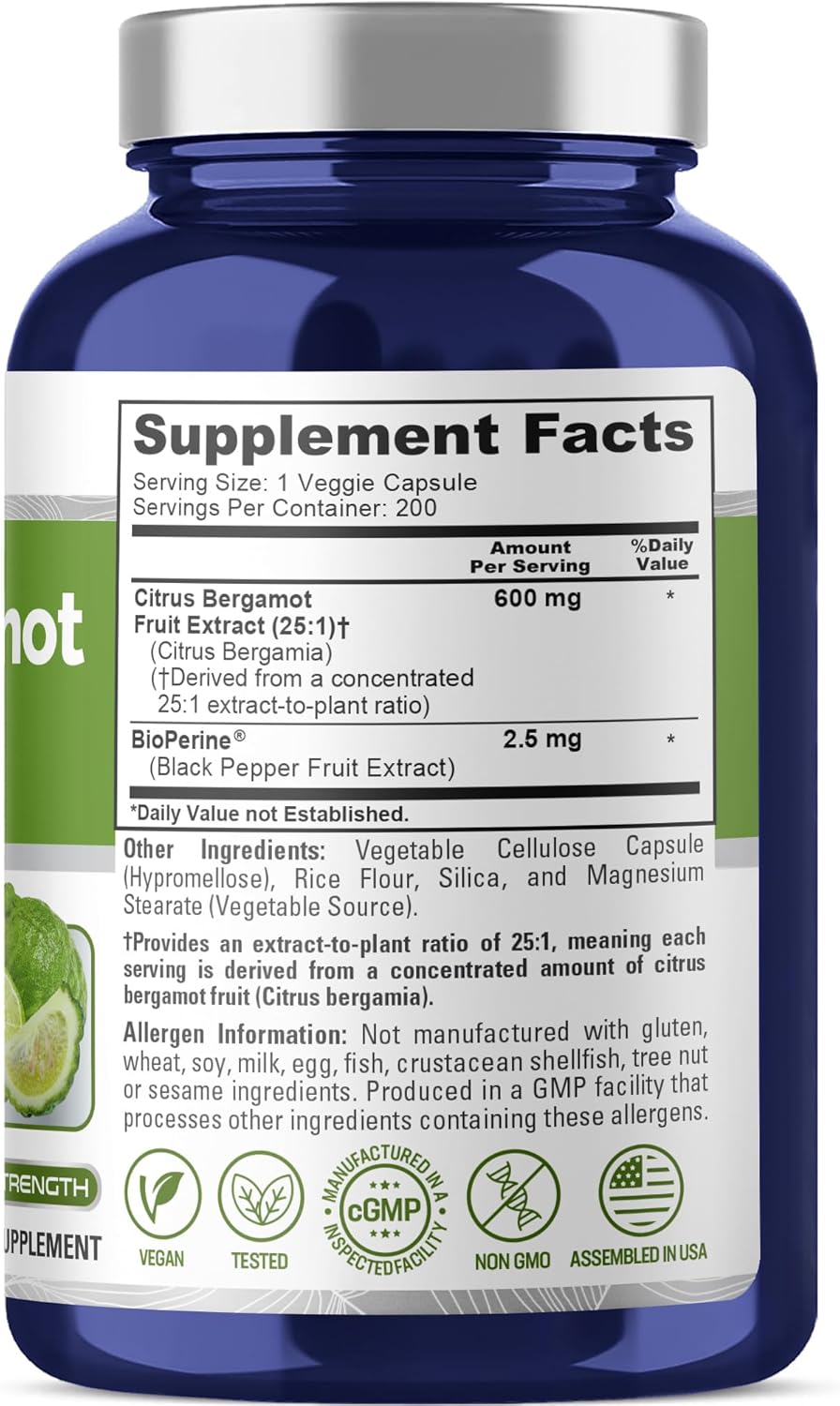 NusaPure Citrus Bergamot Capsules, 600 mg, 200 Veg Capsules (Non-GMO, Vegan) - görsel 2