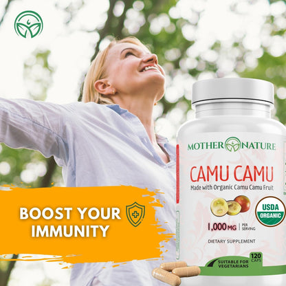 MNO Organic Camu Camu Vitamin C 1000mg, Wholefood Immune Support, 120 Capsules